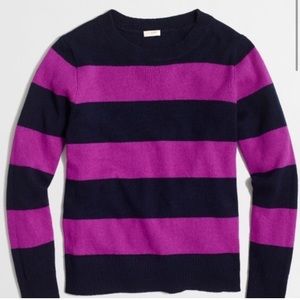J Crew navy and purple striped wool sweater